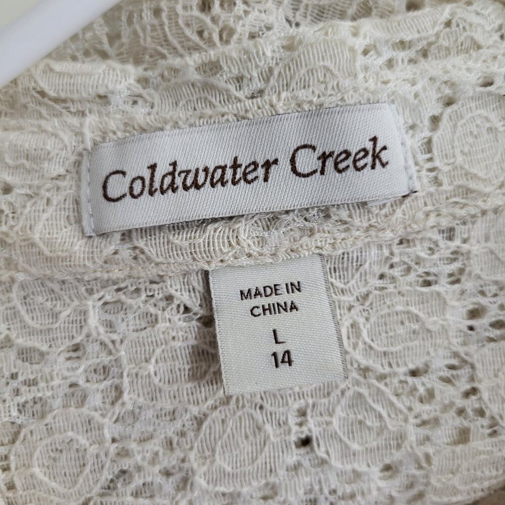Coldwater Creek Lace Shirt Womens Large Cream Lace Summer Boho Coastal Cottage - Picture 3 of 12
